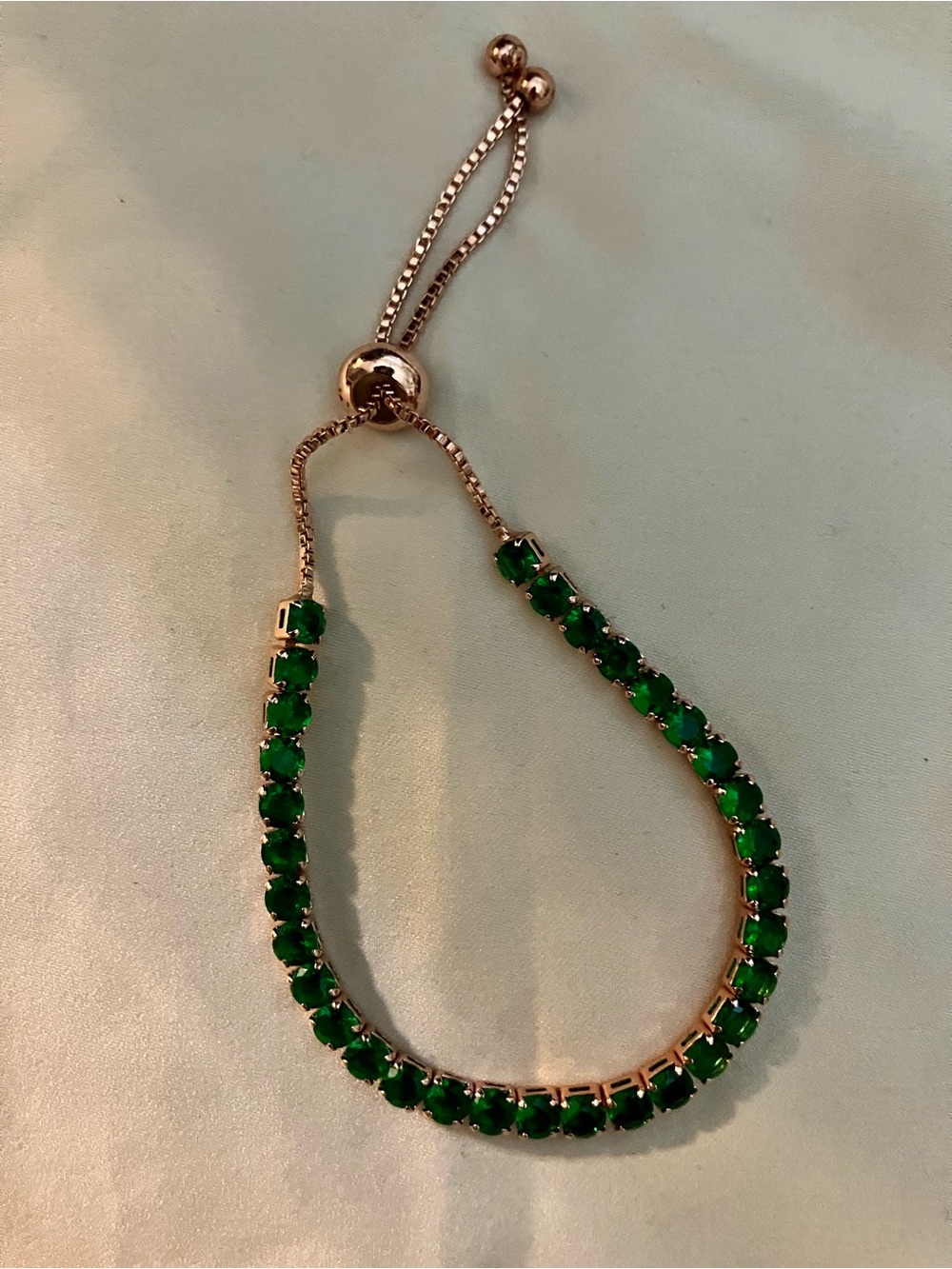 Swarovski Green Crystal Adjustable Tennis Bracelet - Rose Gold-Tone